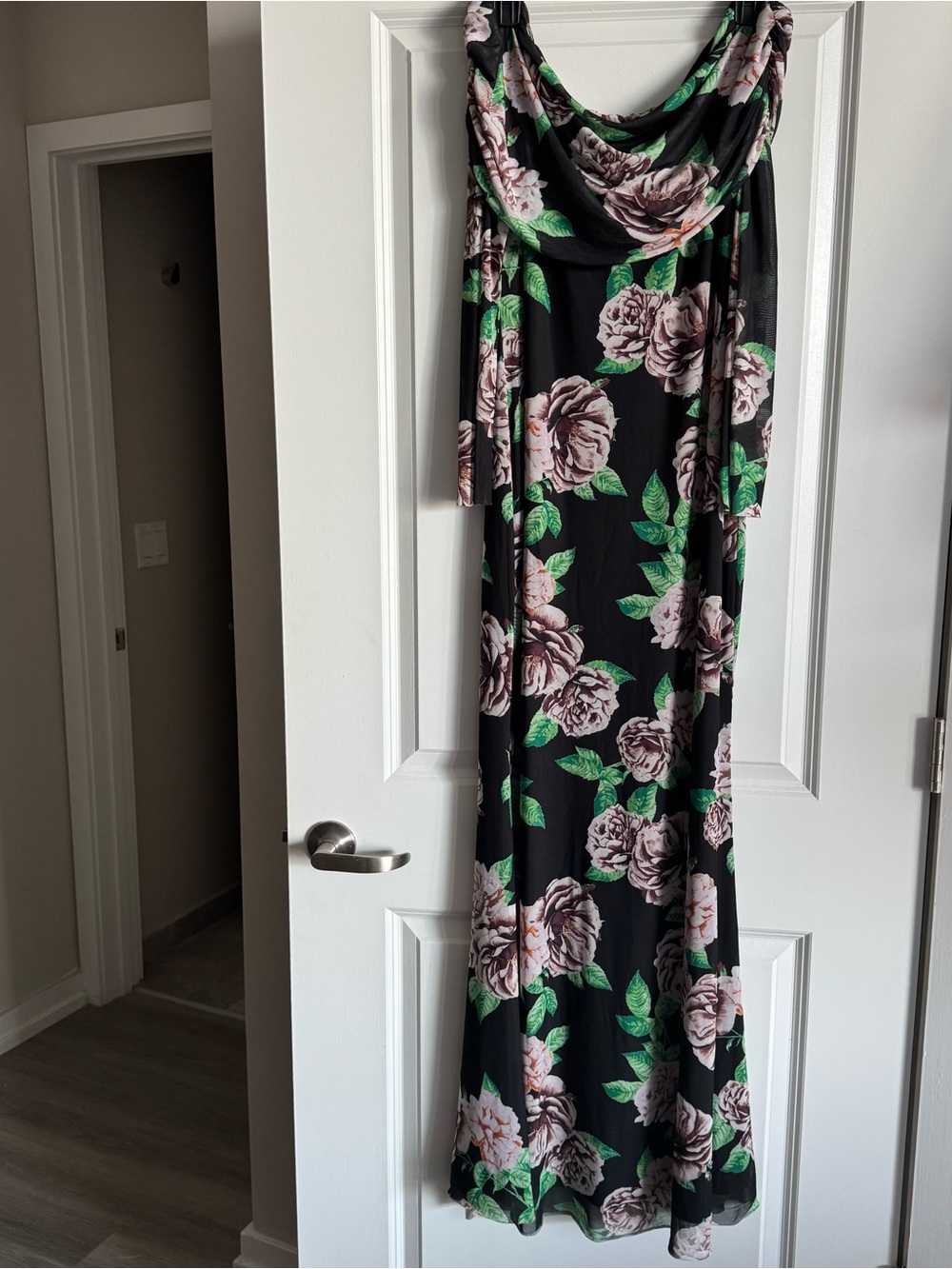 AFRM Black Maxi Dress with Pink Floral Print